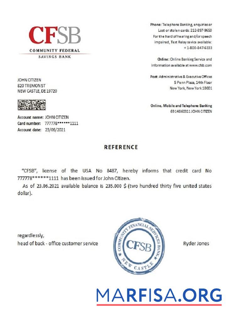 Downloadable USA CFSB reference example